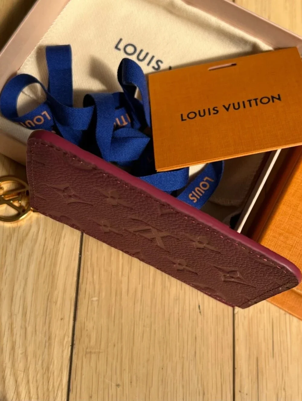 Louis Vuitton Burgundy Embossed Monogram Card Pouch with Gold Charm